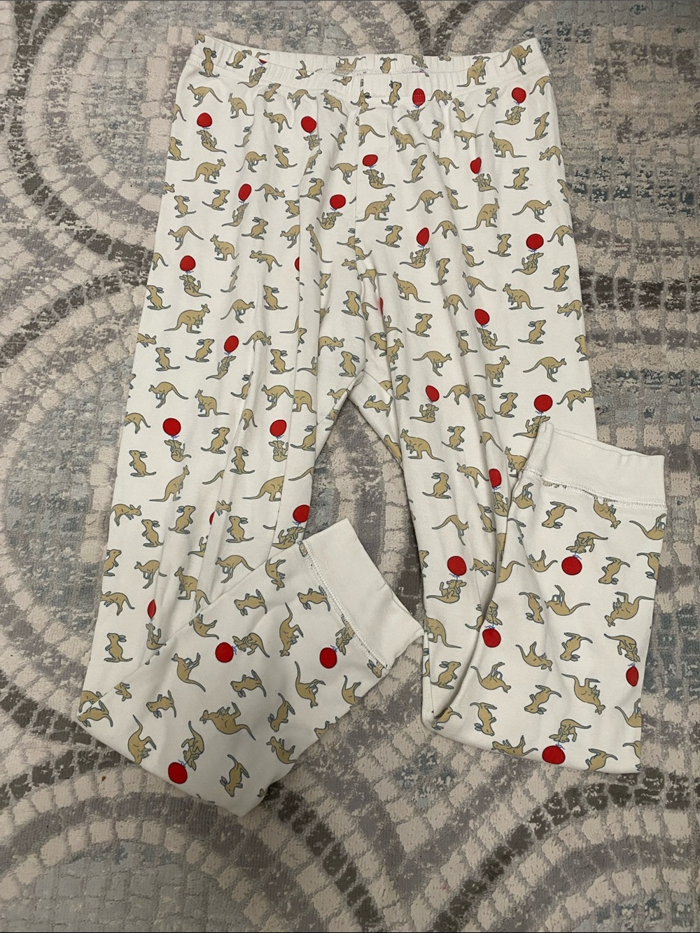 Roller Rabbit White Pajama Bottoms with Red Dot and Tan Kangaroo Print